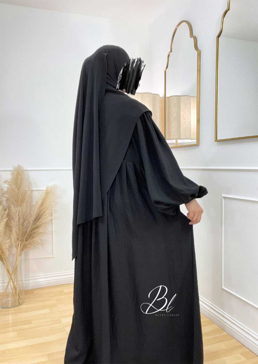 hijab-premium-jazz-noir-abaya-robe-boheme-noir-effet-lin-baytu-lybass
