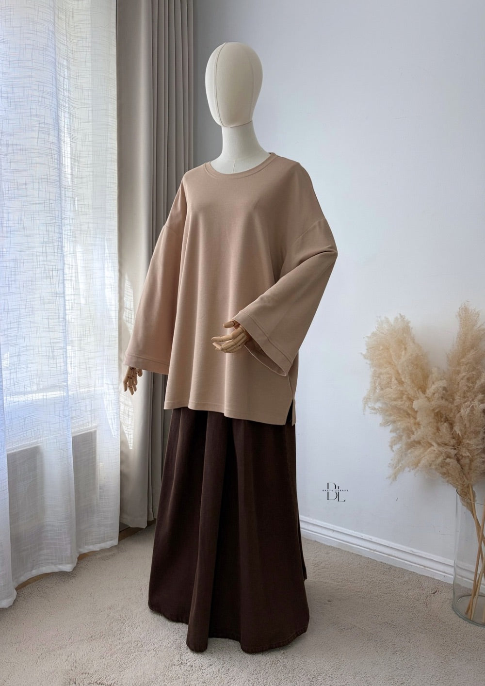 Premium Oversized Polo Cotton Blend Top for Women | Modest Long Sleeve Everyday Top