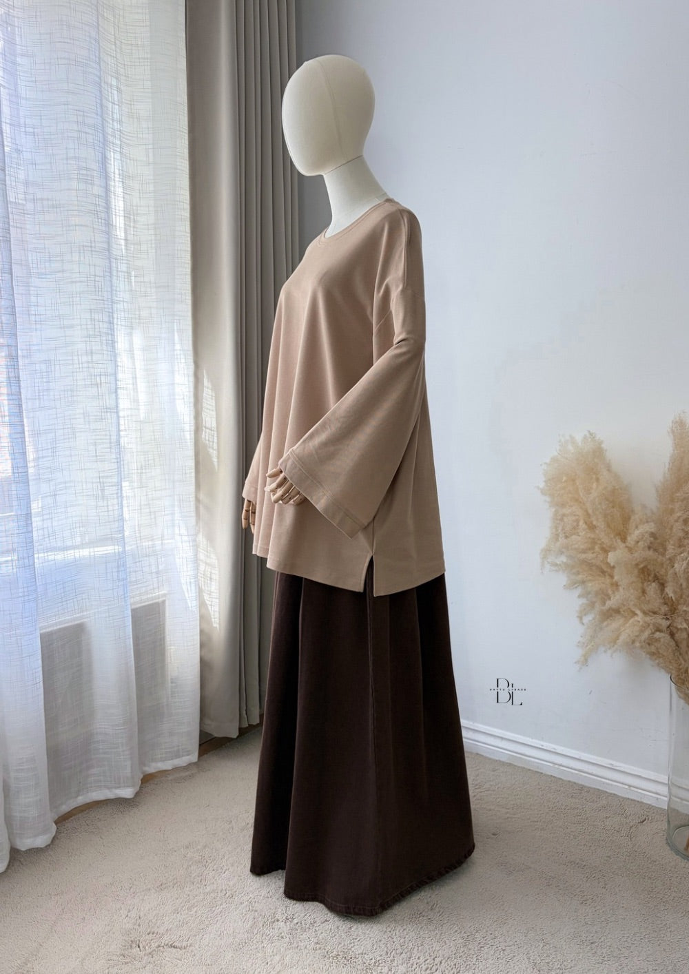 Premium Oversized Polo Cotton Blend Top for Women | Modest Long Sleeve Everyday Top