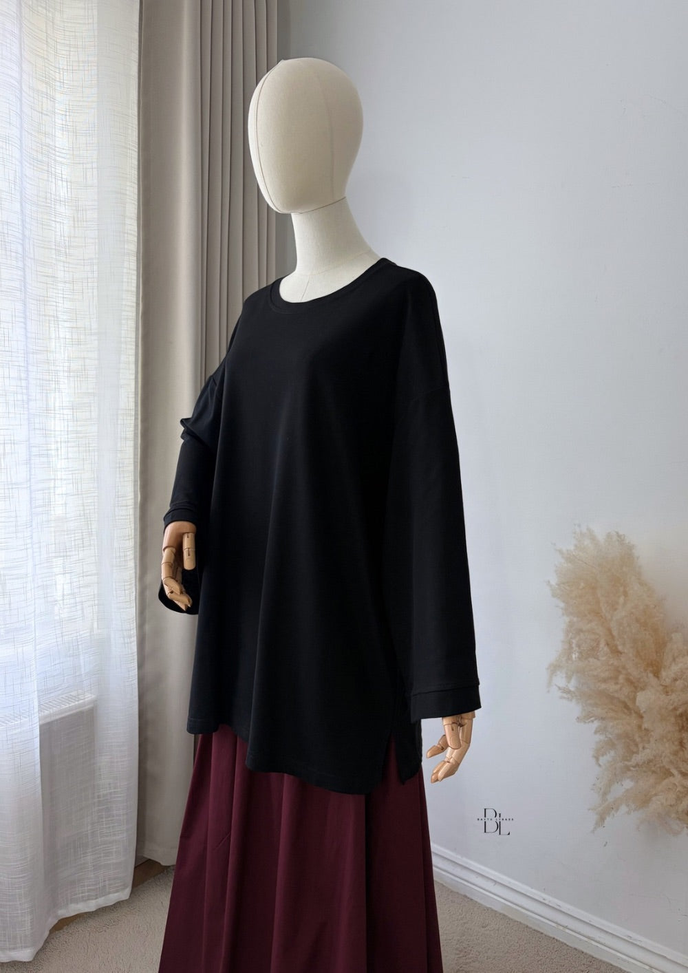 Premium Oversized Polo Cotton Blend Top for Women | Modest Long Sleeve Everyday Top