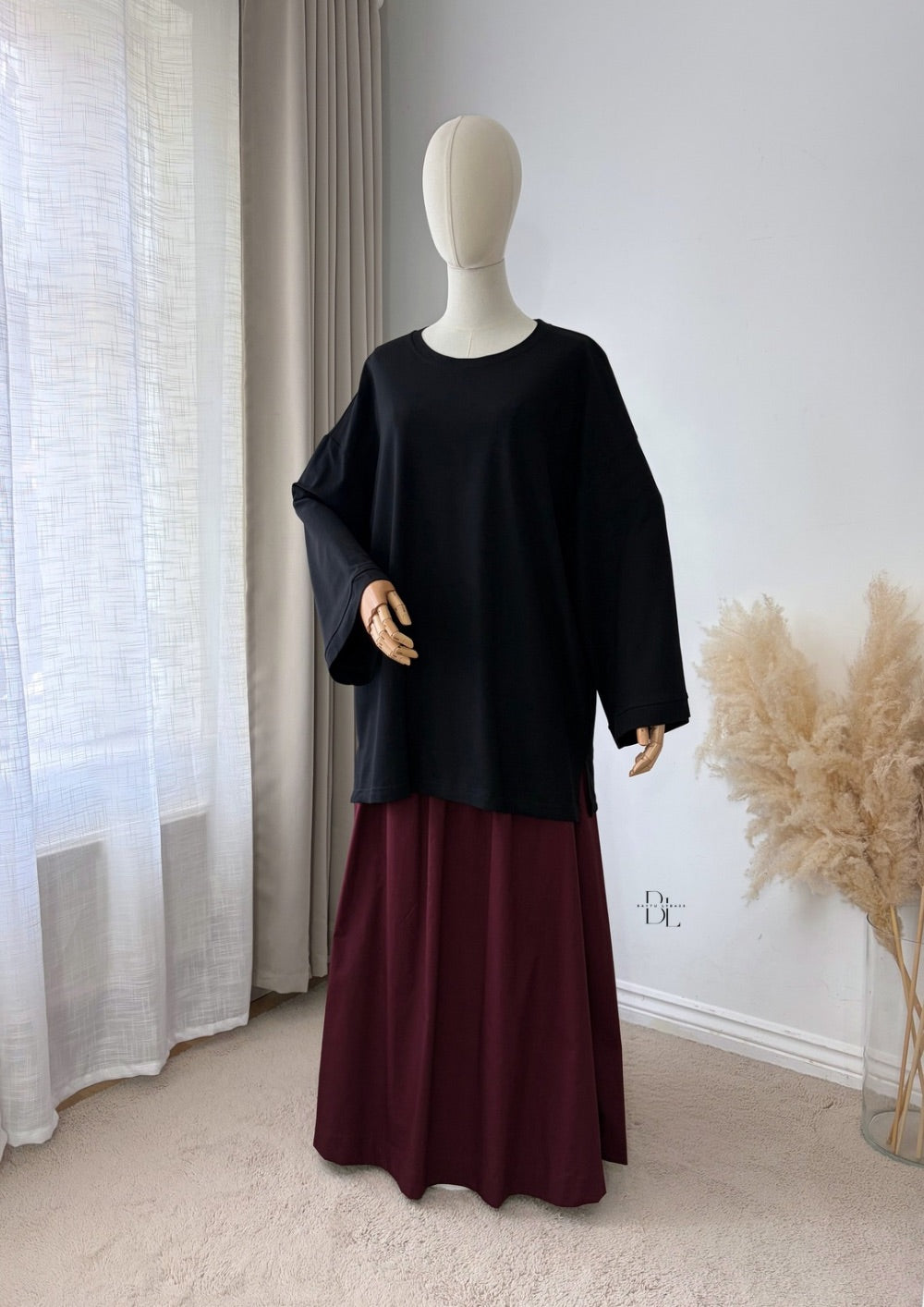 Premium Oversized Polo Cotton Blend Top for Women | Modest Long Sleeve Everyday Top