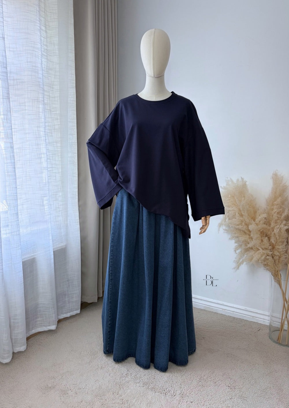 Premium Oversized Polo Cotton Blend Top for Women | Modest Long Sleeve Everyday Top