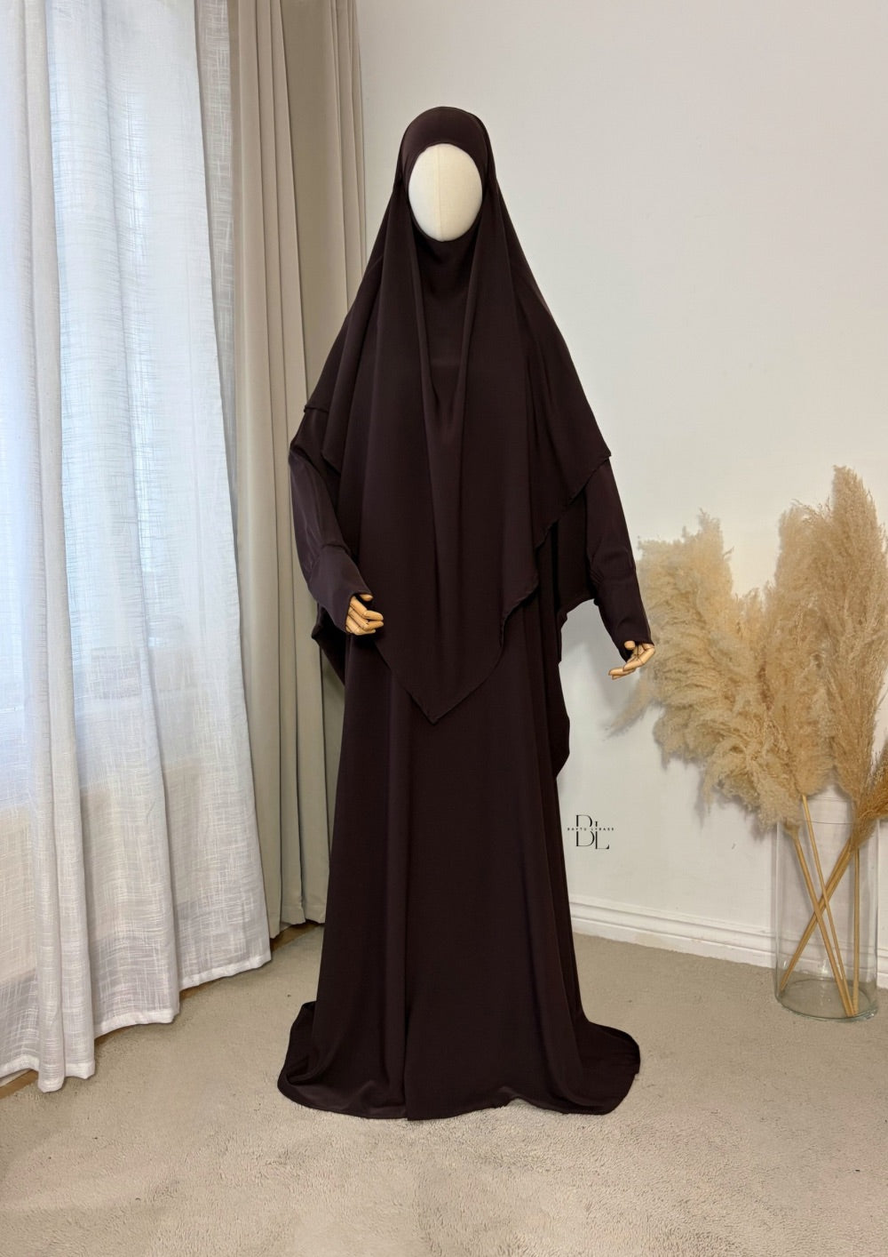 iman-set-2-pieces-abaya-butterfly-khimar-mediana-silk-brown-baytu-lybass