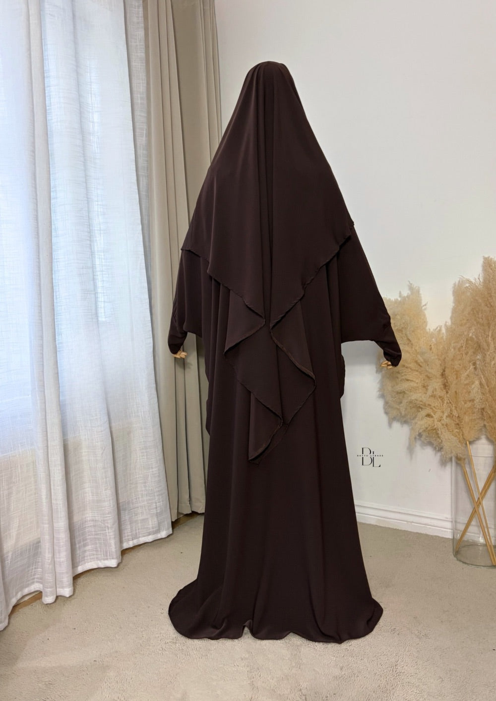 iman-set-2-pieces-abaya-butterfly-khimar-mediana-silk-brown-baytu-lybass-1