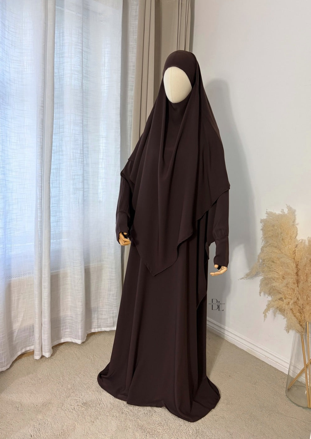 iman-set-2-pieces-abaya-butterfly-khimar-mediana-silk-brown-baytu-lybass-2