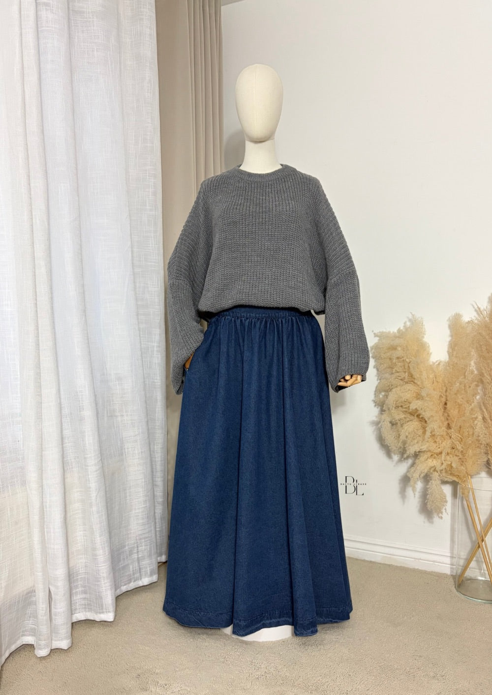 flared-blue-denim-skirt-100%-cotton-baytu-lybass