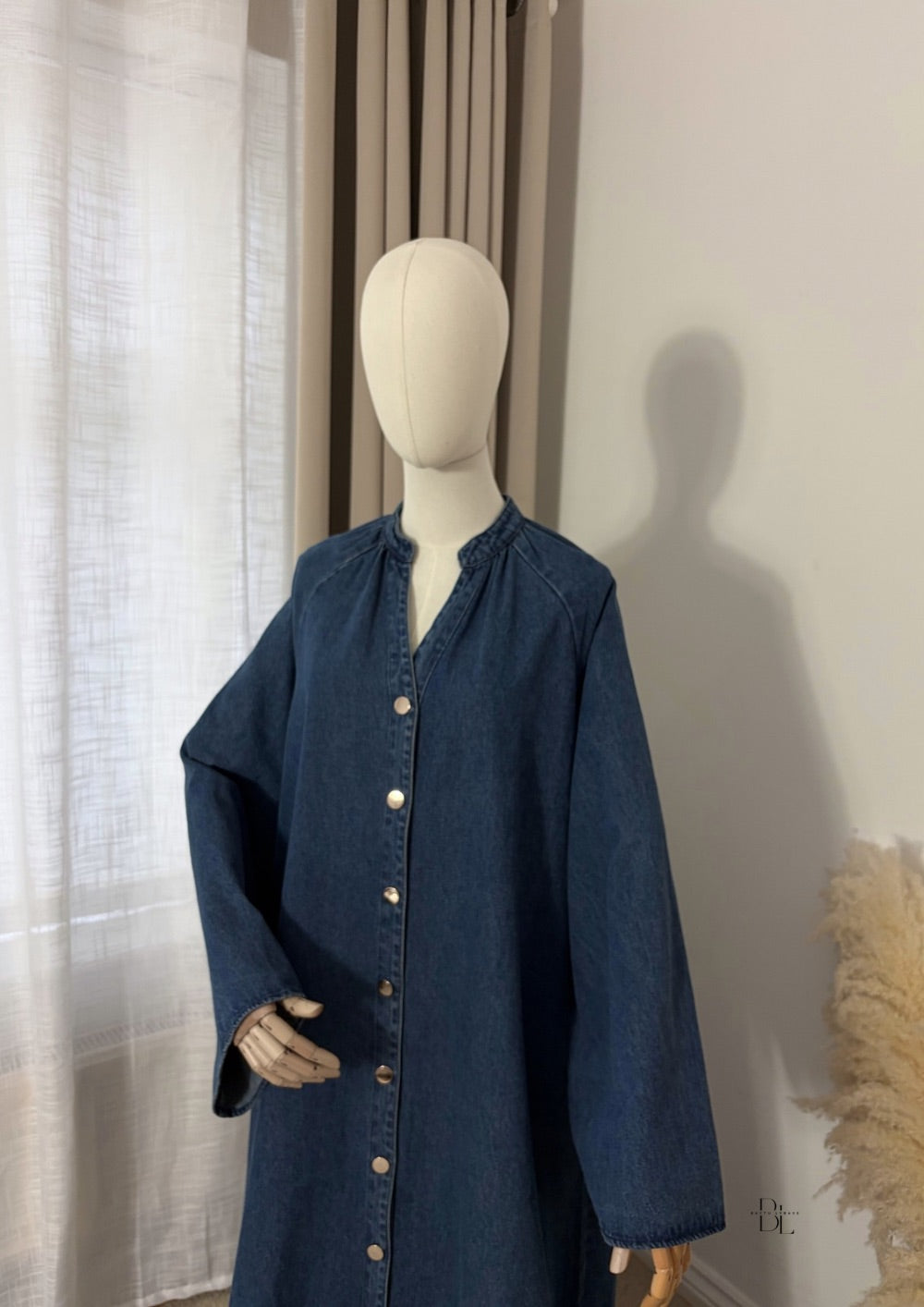 Oversized Denim Abaya with Buttons – 100% Cotton
