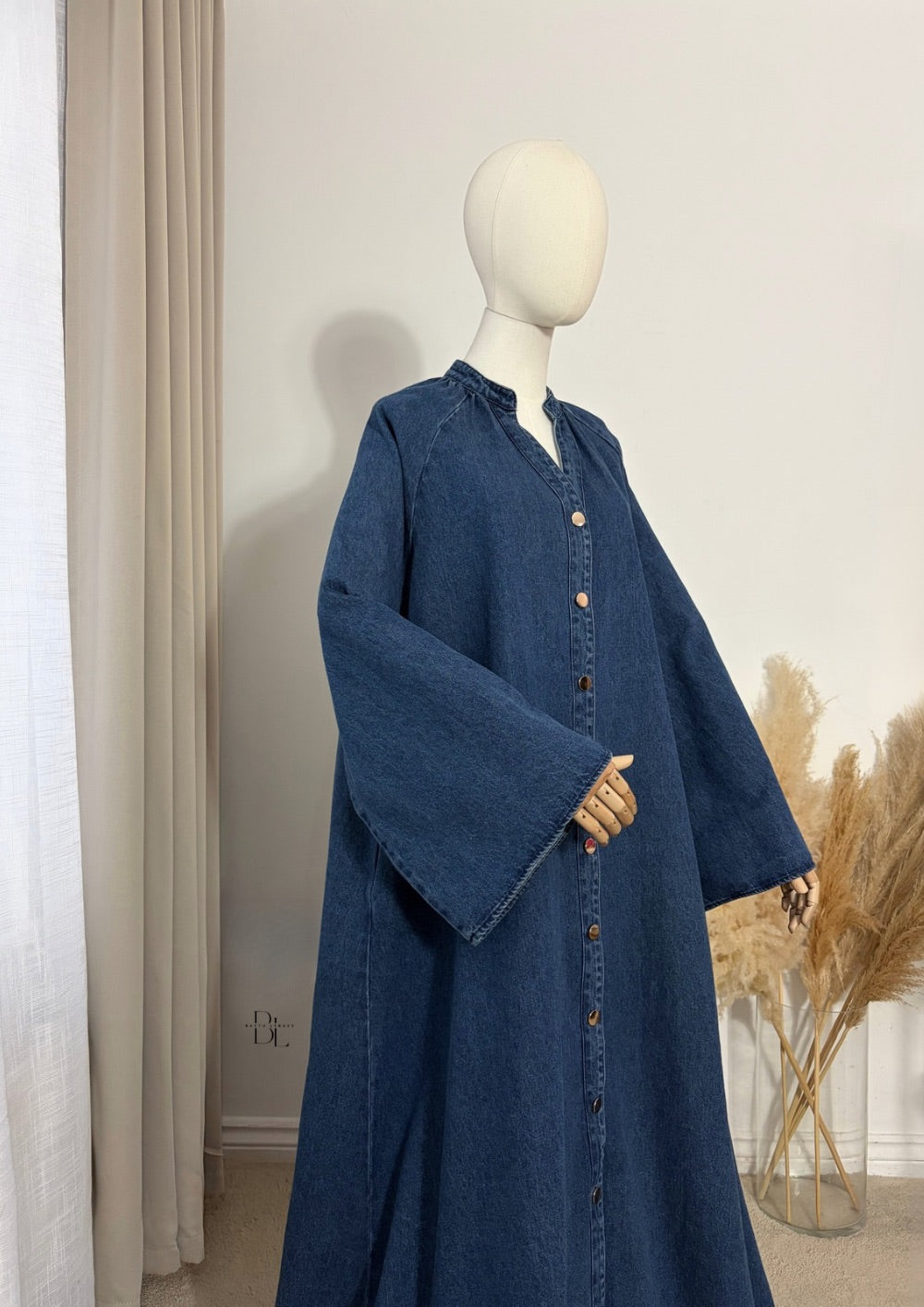 Oversized Denim Abaya with Buttons – 100% Cotton