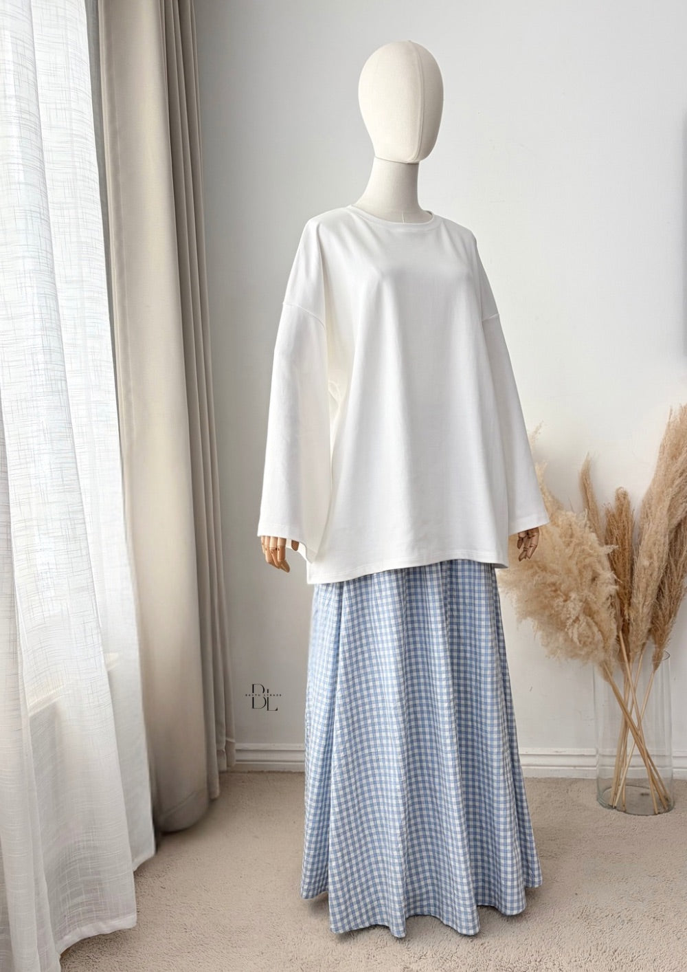 Oversized Vichy Maxi Skirt - 100% Cotton