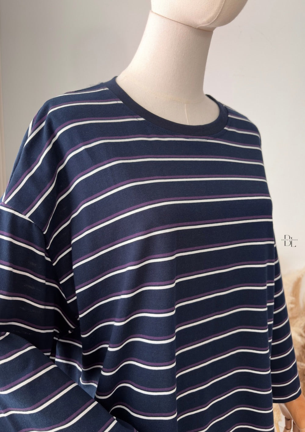 Oversized Breton Stripe Cotton Top – 3/4 Sleeves