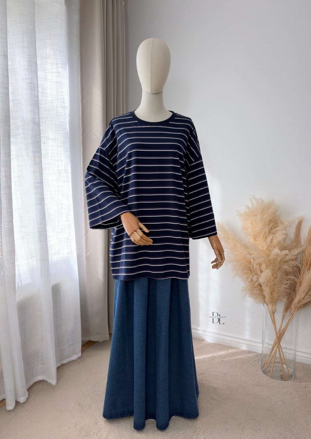 Oversized Breton Stripe Cotton Top – 3/4 Sleeves