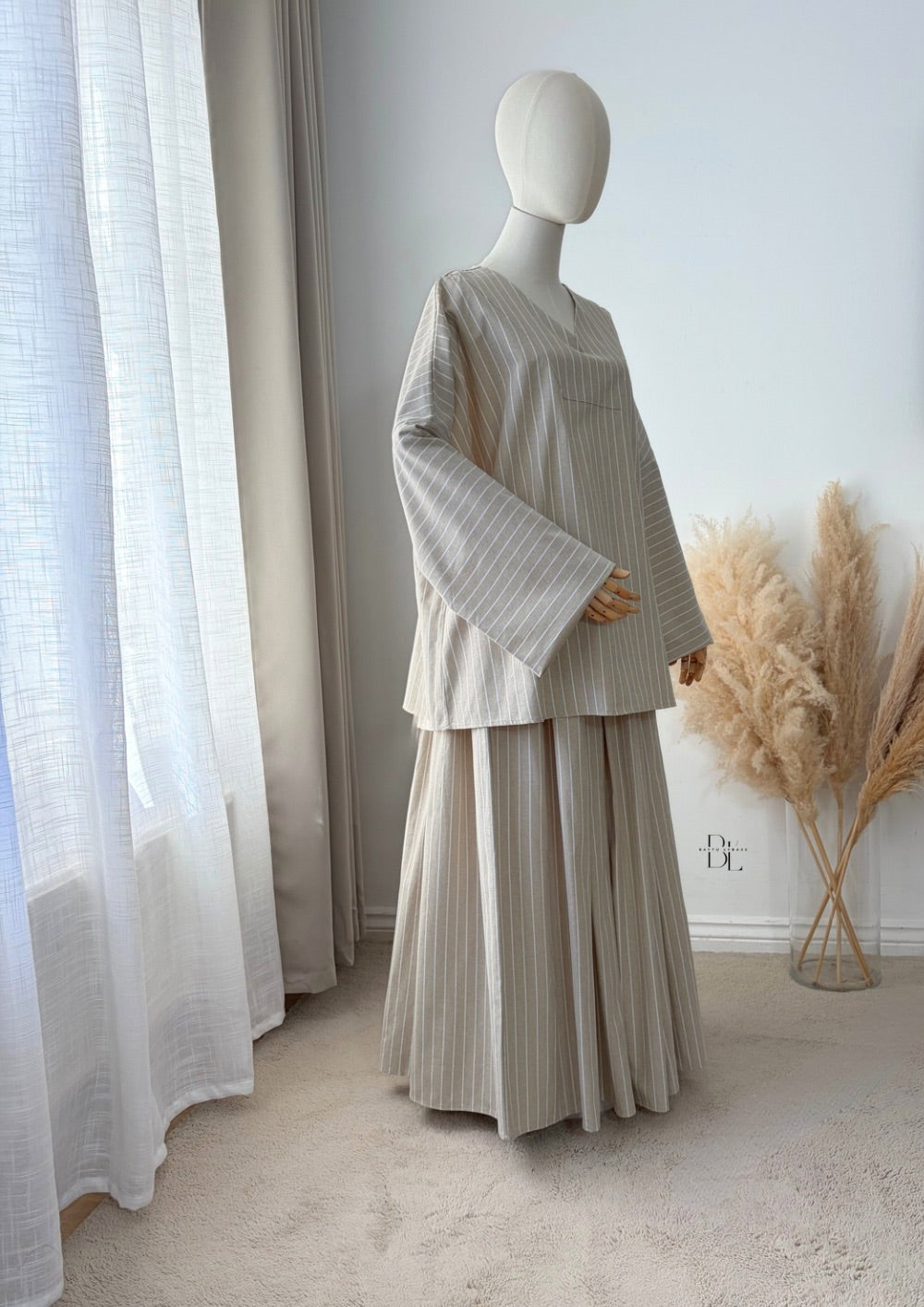 Oversized Striped Cotton Set - Blouse ans Skirt