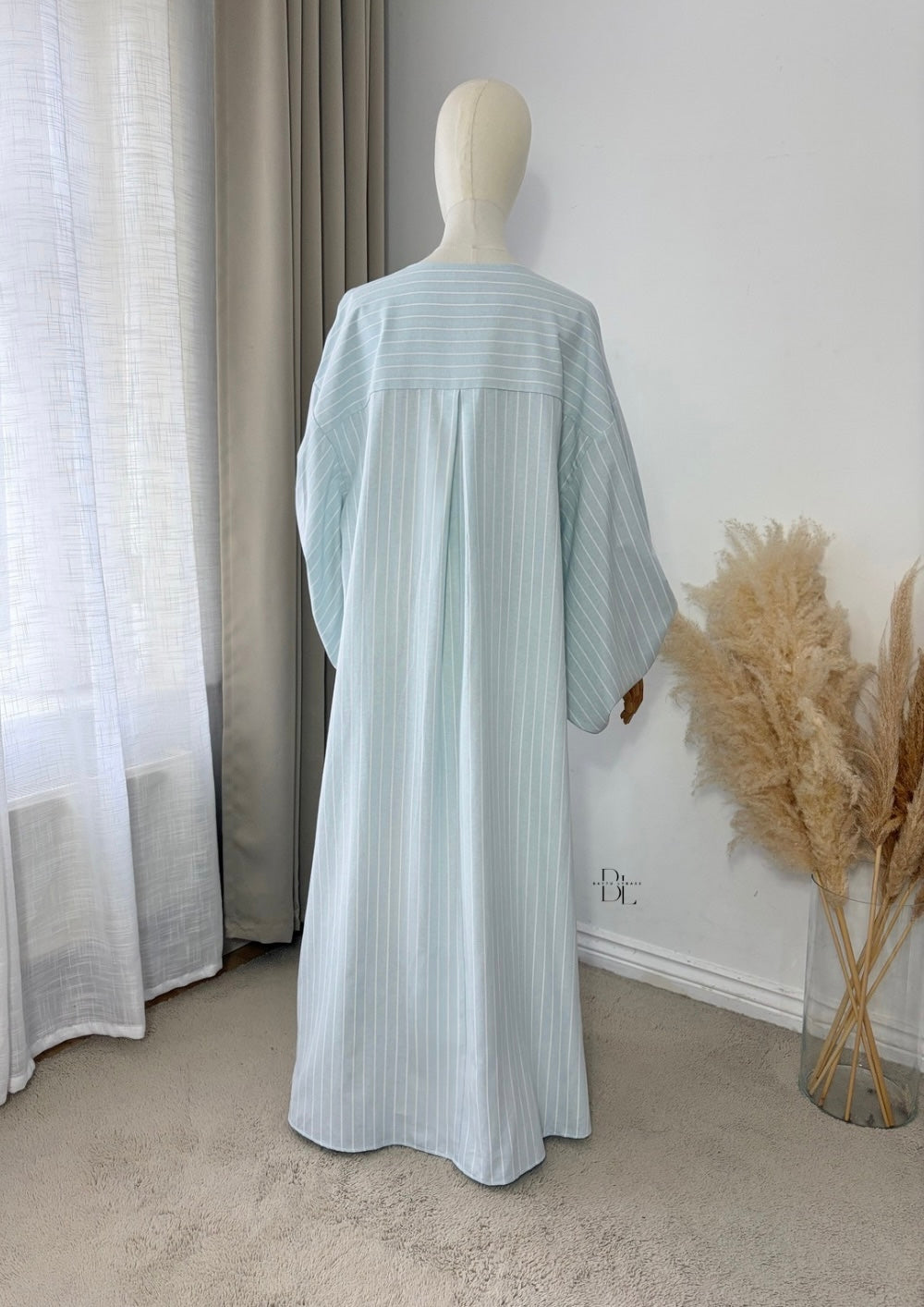 Oversized Striped Abaya with Puff Sleeves