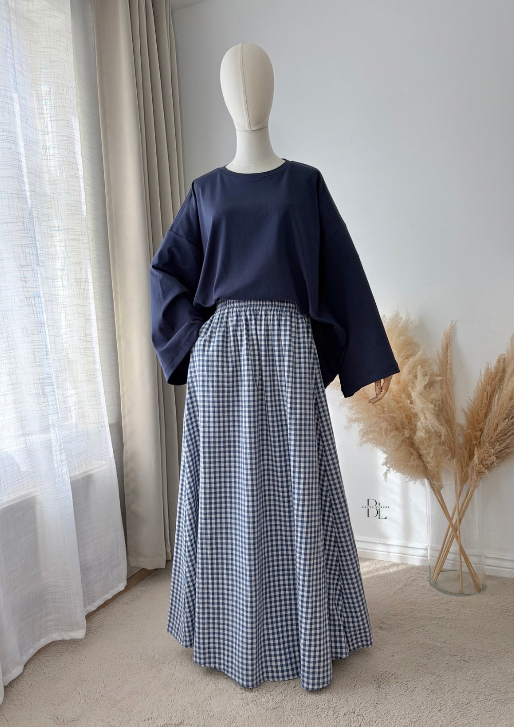 Oversized Vichy Maxi Skirt - 100% Cotton