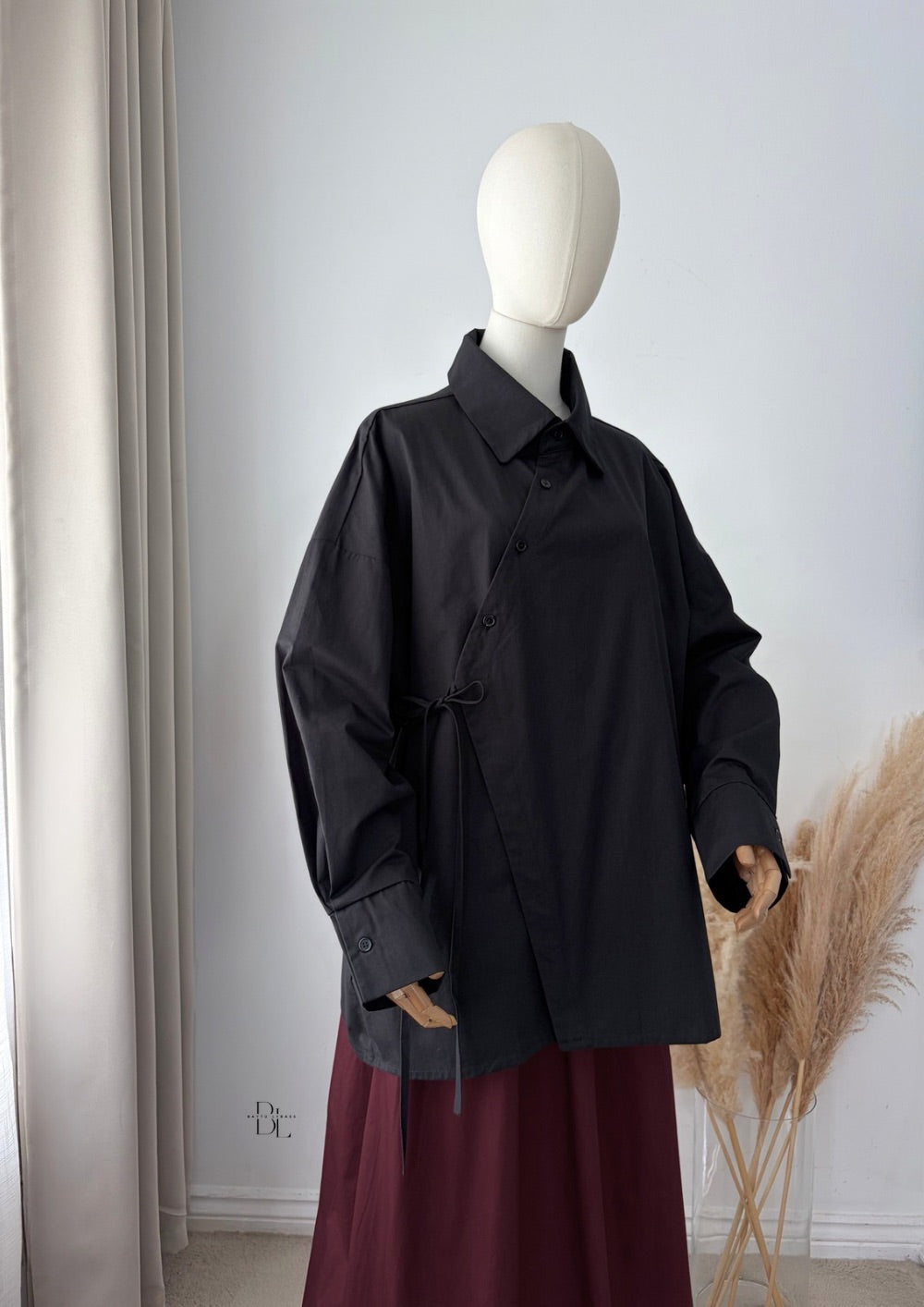 Modest Wrap Shirt Women's Cotton Top – Asymmetric Blouse