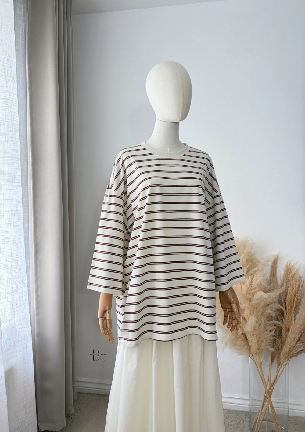 Oversized Breton Stripe Cotton Top – 3/4 Sleeves
