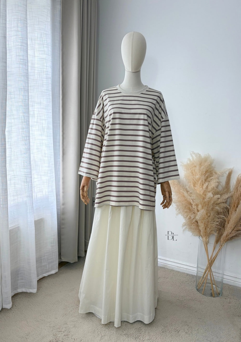 Oversized Breton Stripe Cotton Top – 3/4 Sleeves