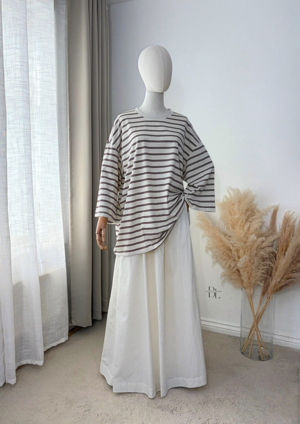 Oversized Breton Stripe Cotton Top – 3/4 Sleeves
