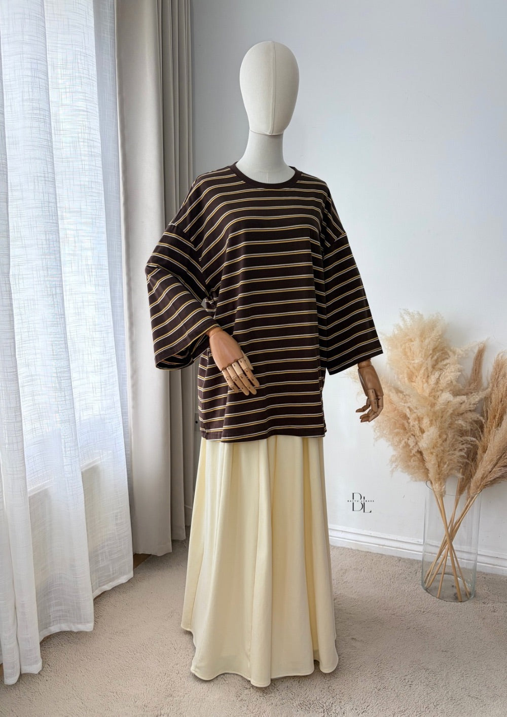 Oversized Breton Stripe Cotton Top – 3/4 Sleeves