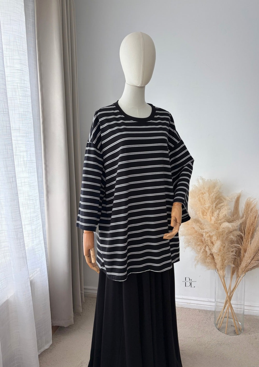 Oversized Breton Stripe Cotton Top – 3/4 Sleeves