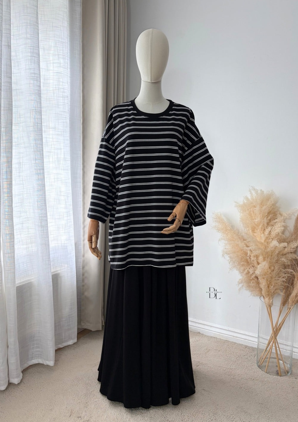 Oversized Breton Stripe Cotton Top – 3/4 Sleeves
