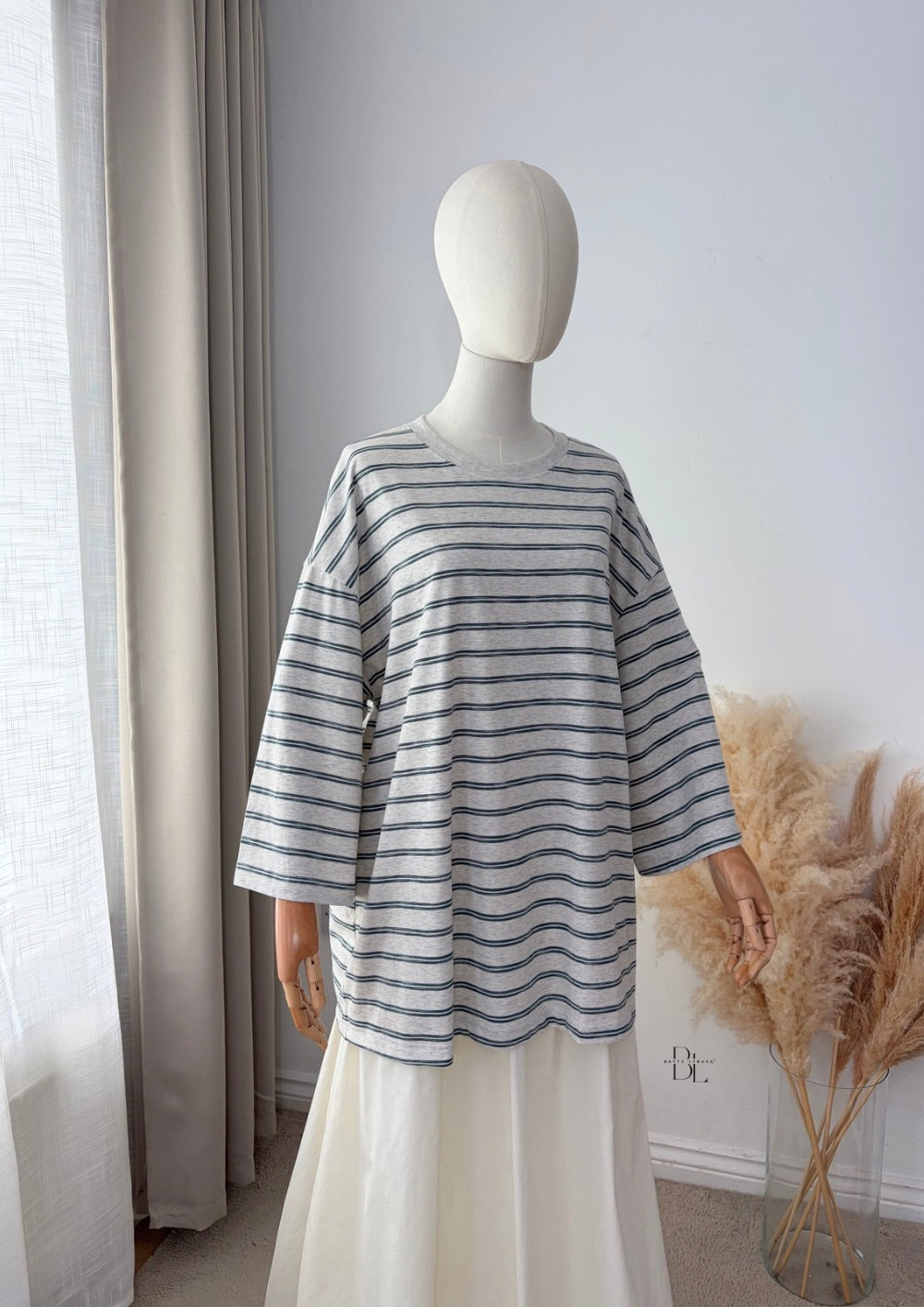 Oversized Breton Stripe Cotton Top – 3/4 Sleeves