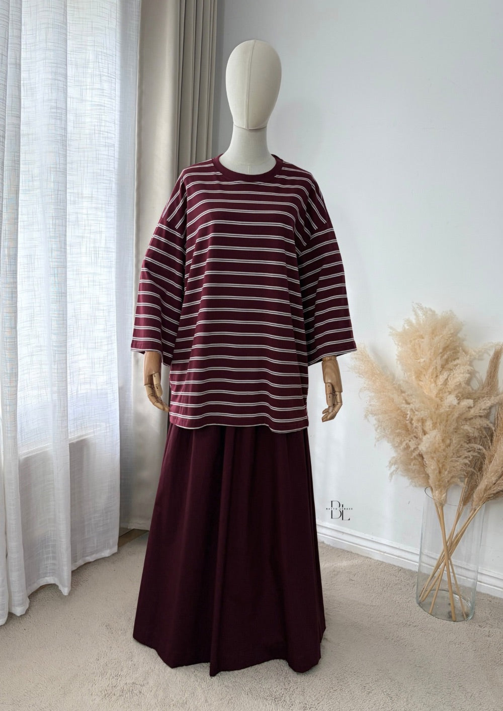 Oversized Breton Stripe Cotton Top – 3/4 Sleeves