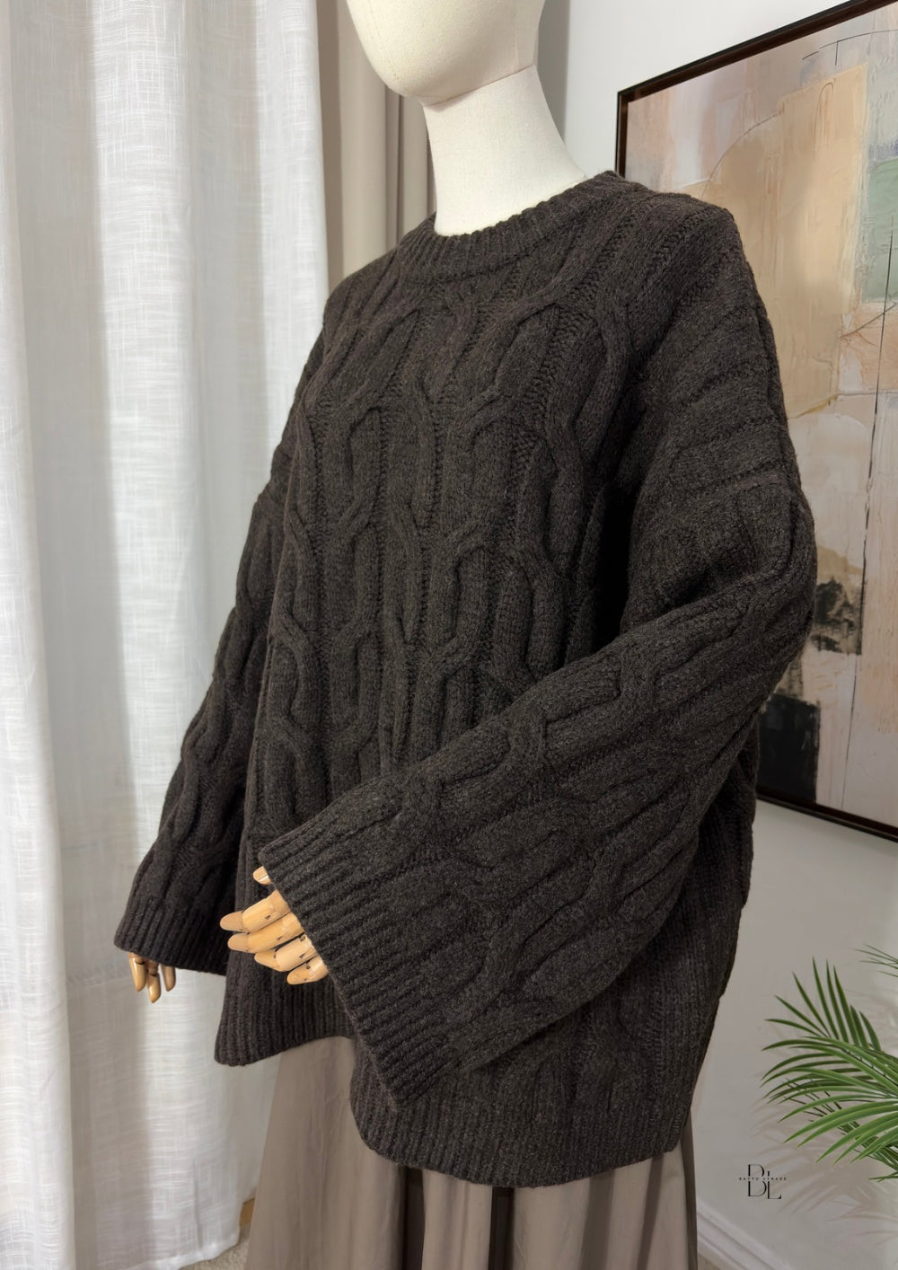 Women’s Oversized Chunky Cable Knit Jumper – Extra Warm Wide Sleeve Knit