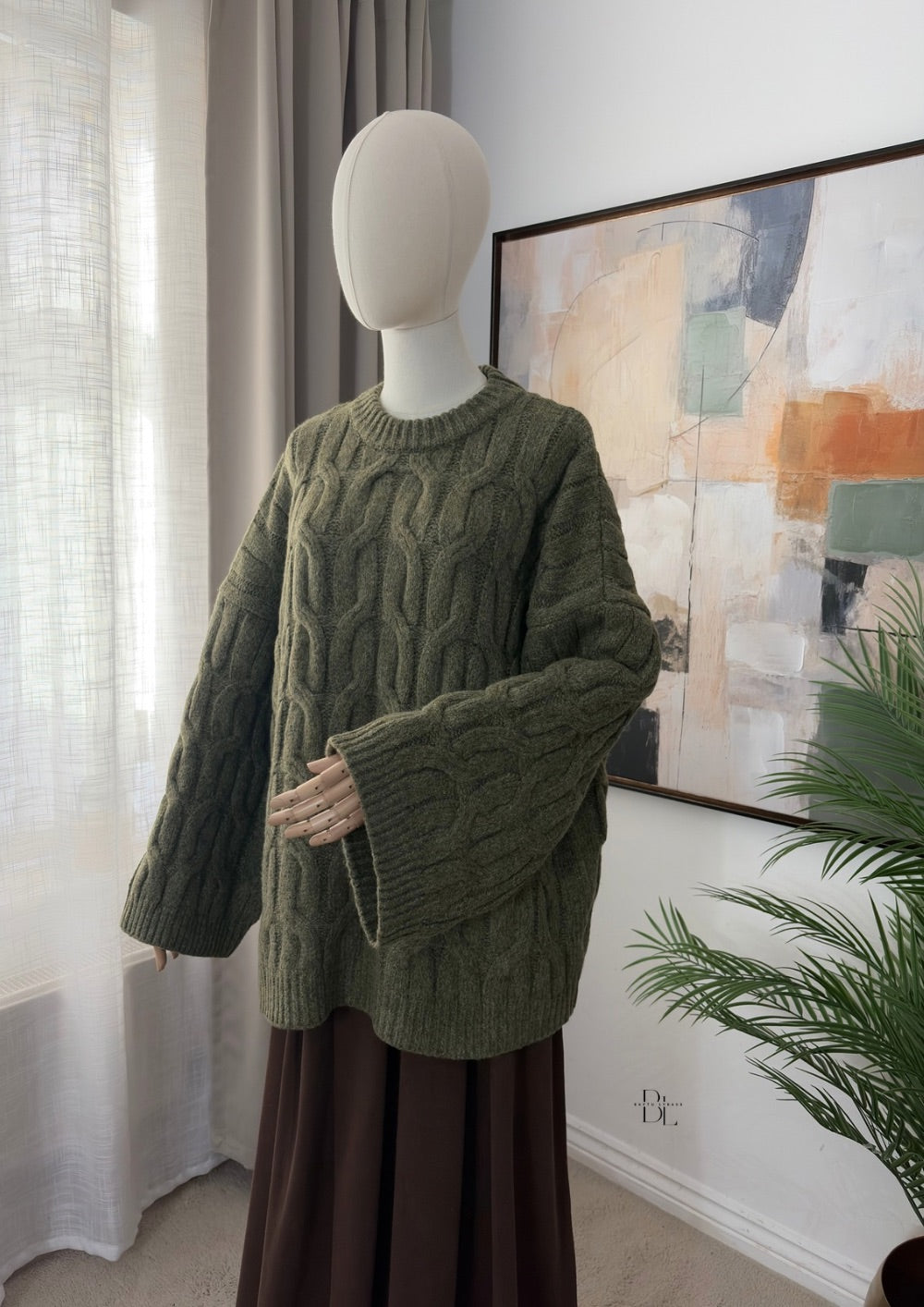 Women’s Oversized Chunky Cable Knit Jumper – Extra Warm Wide Sleeve Knit