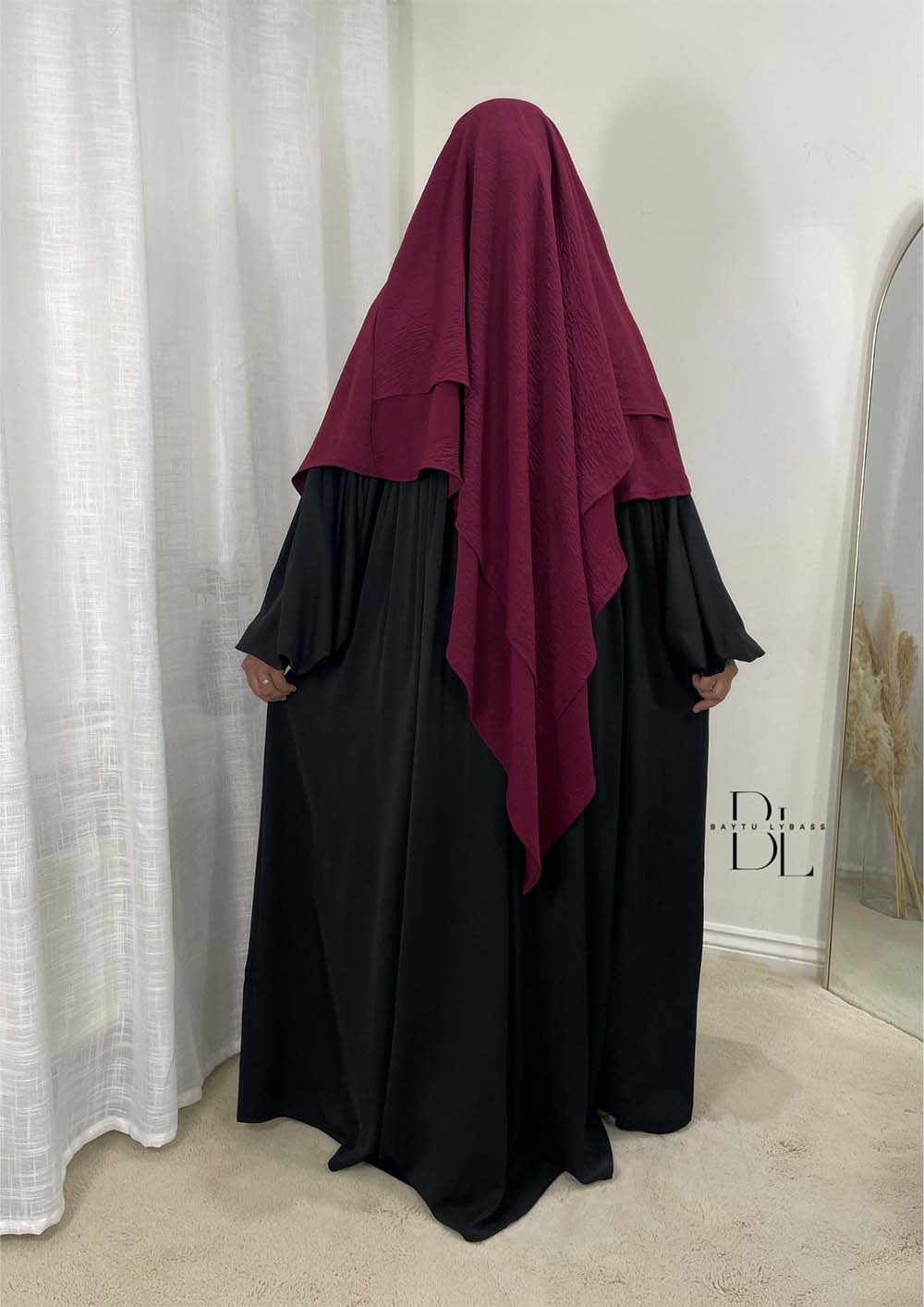 khimar-sayida-bordeaux-jazz-2-layers-abaya-mila-black-medina-silk-breastfeeding-baytu-lybass