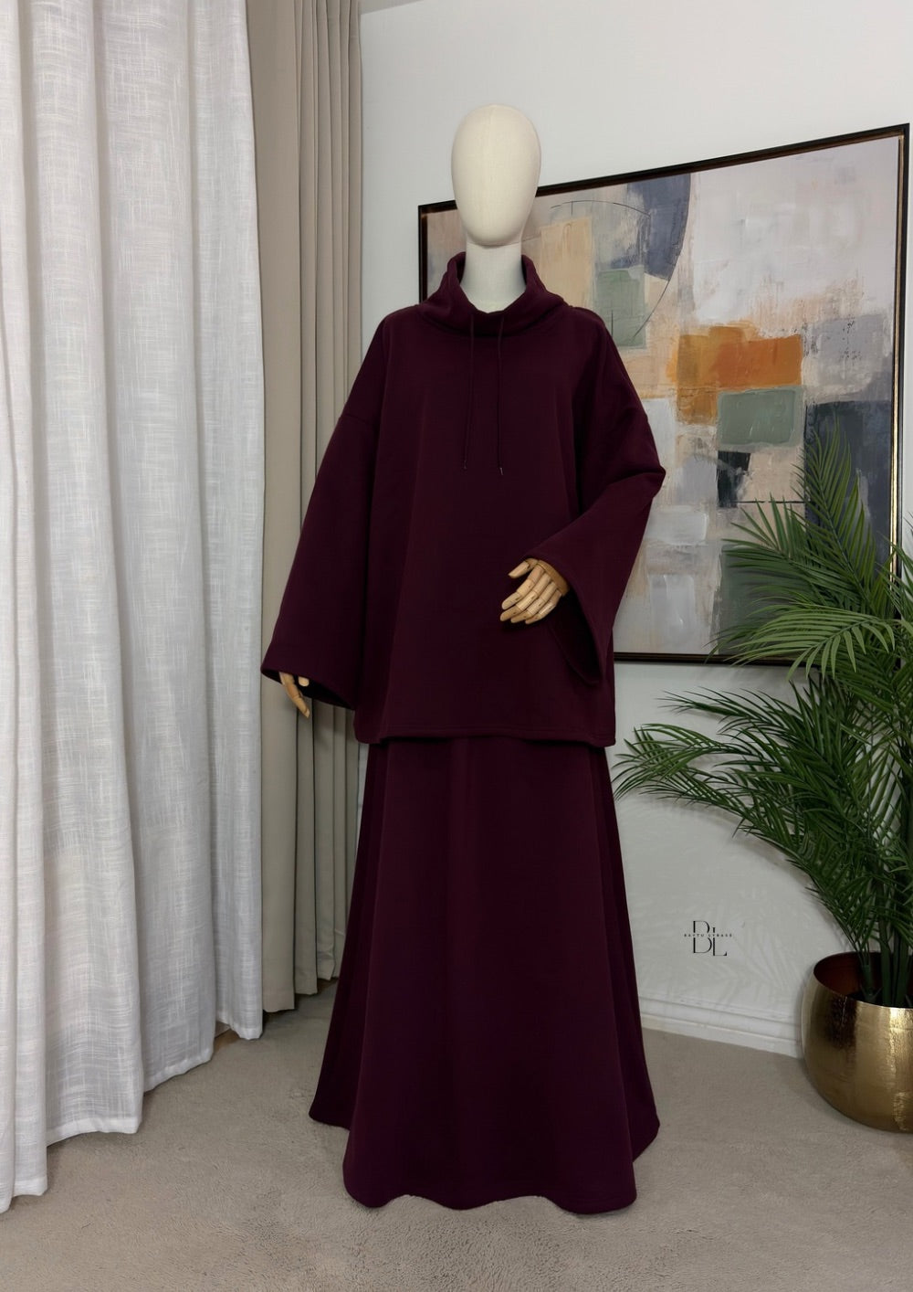 Women’s Oversized Funnel-Neck Fleece Sweatshirt – Flared Sleeves
