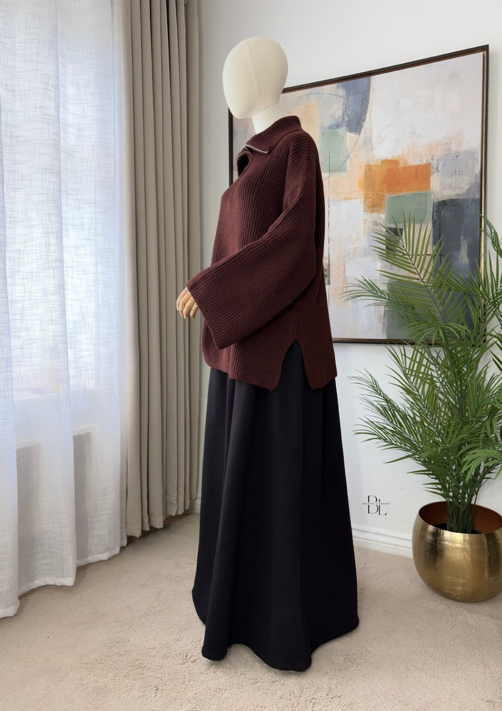 Oversized Ribbed Zip-Neck Jumper