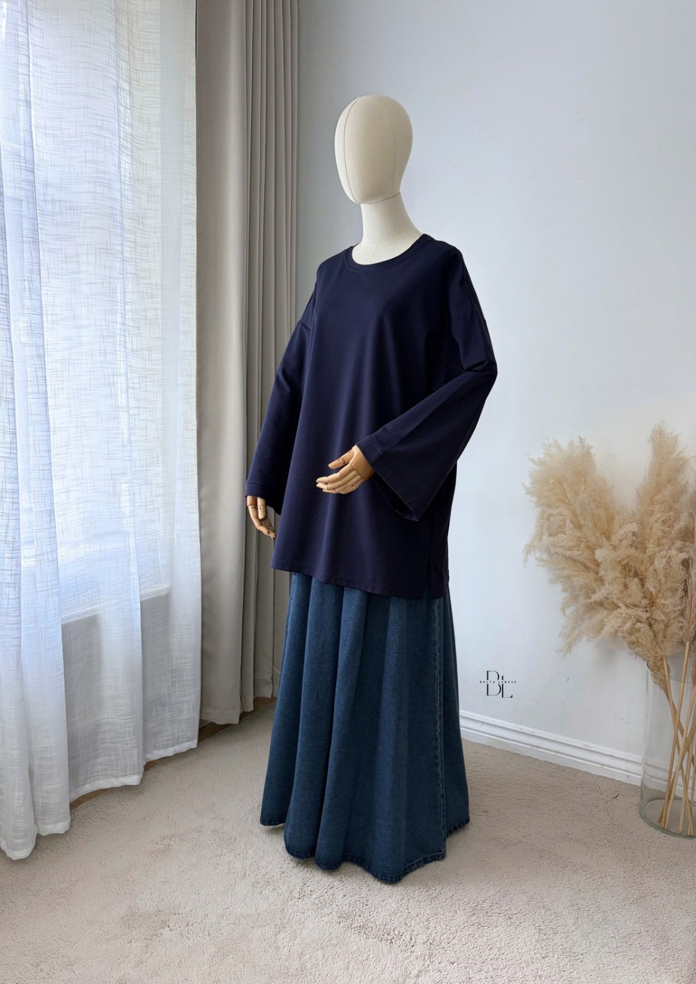 Premium Oversized Polo Cotton Blend Top for Women | Modest Long Sleeve Everyday Top