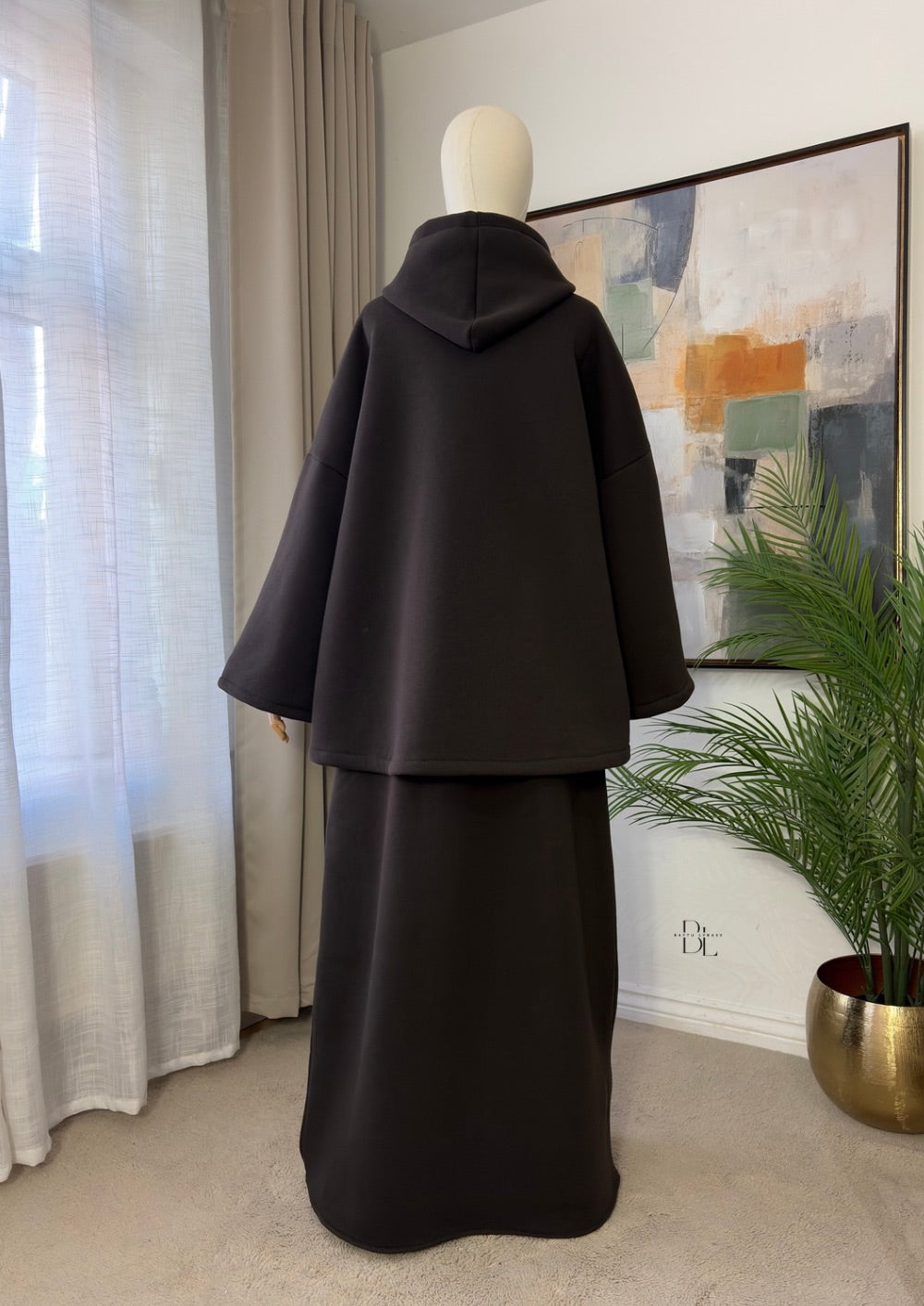 Premium Fleece-Lined Oversized Hooded Two-Piece Set – Modest Winter Jacket and Maxi Skirt