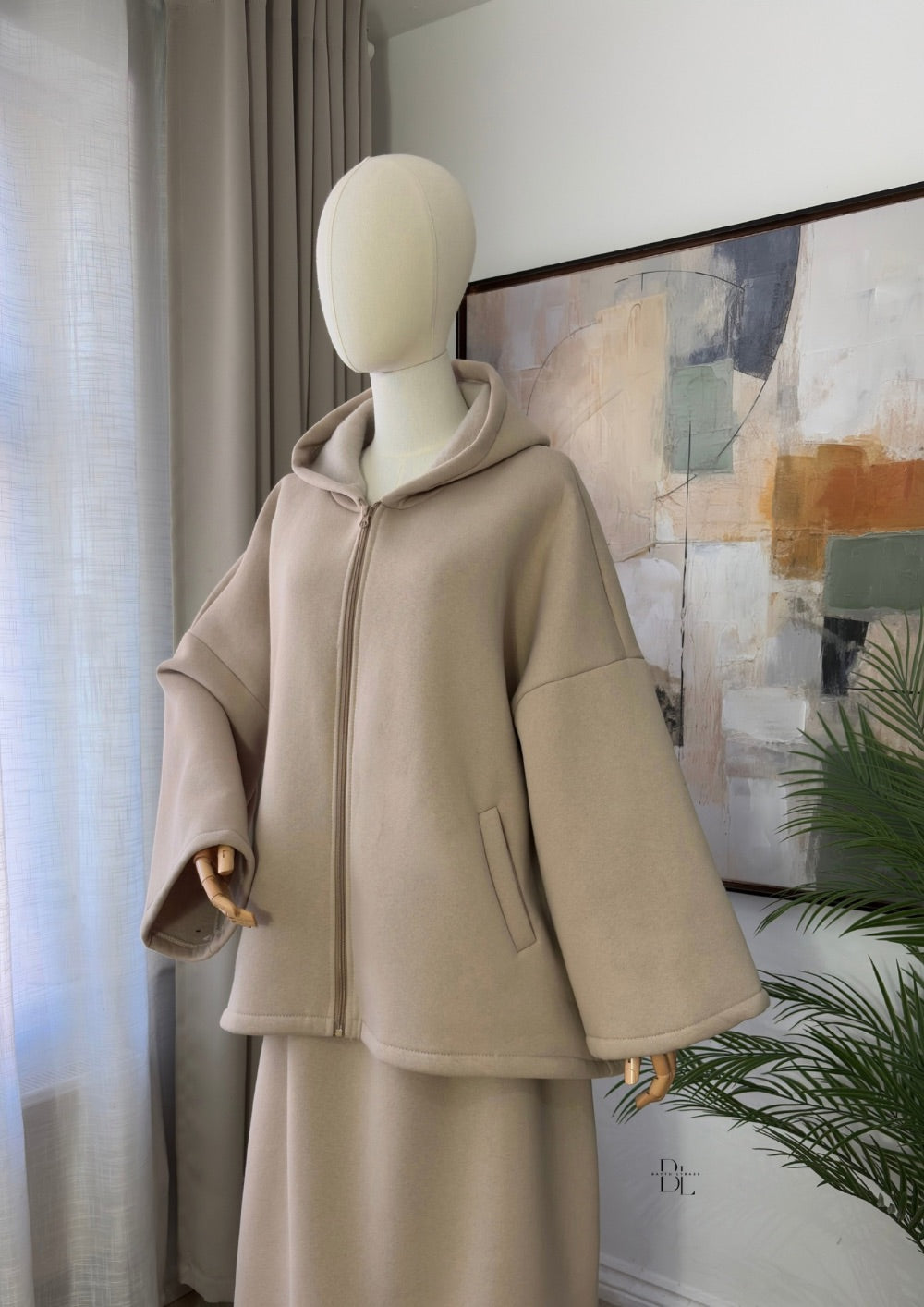 Premium Fleece-Lined Oversized Hooded Two-Piece Set – Modest Winter Jacket and Maxi Skirt