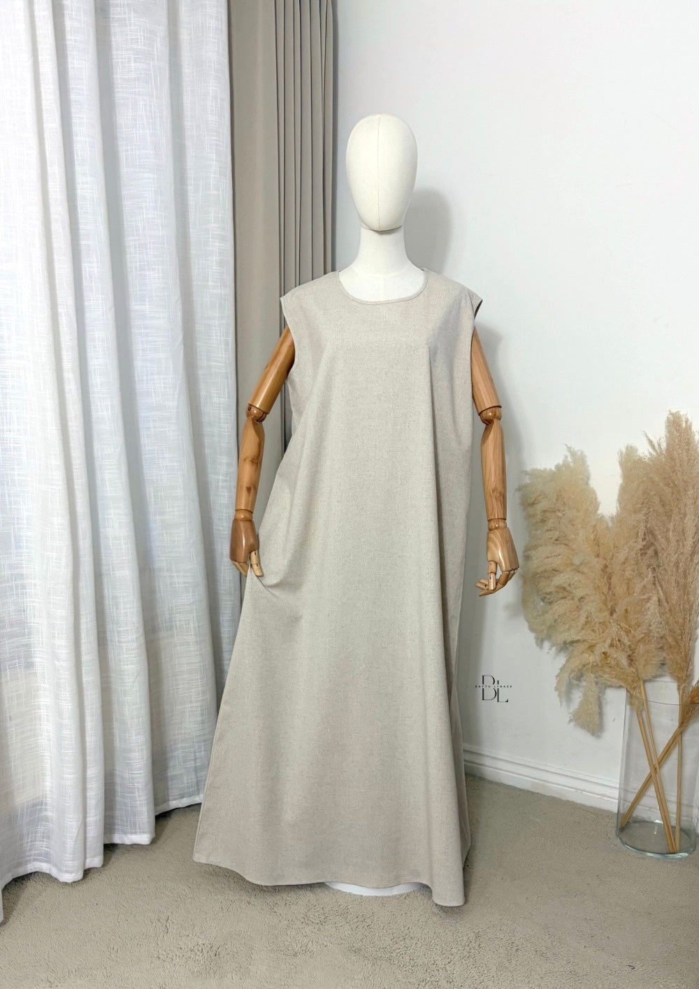 embroidered-kaftan-2-pieces-under-dress-open-abaya-set-beige-cotton-linen-baytu-lybass-3