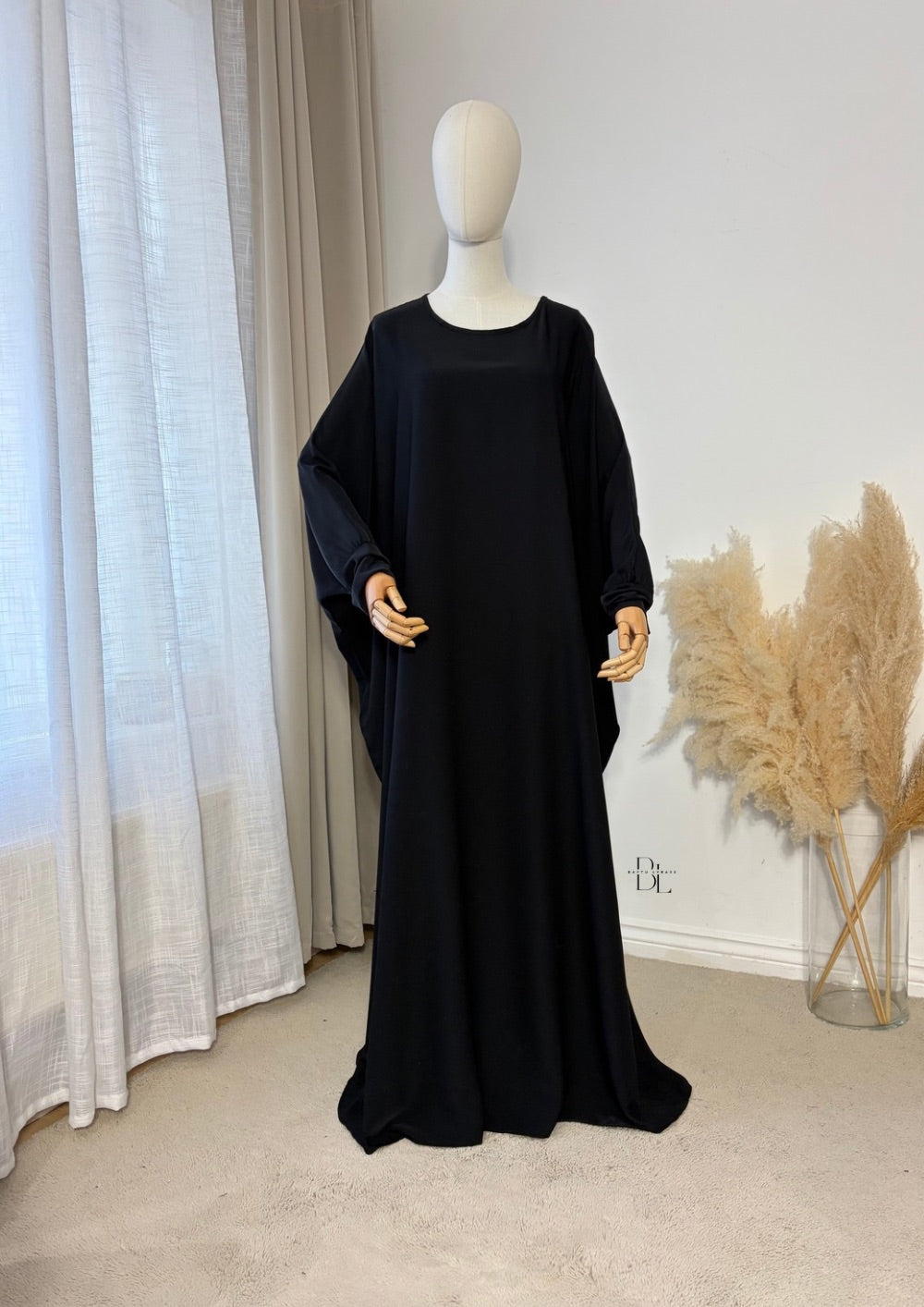 iman-set-2-pieces-abaya-butterfly-khimar-mediana-silk-black-baytu-lybass