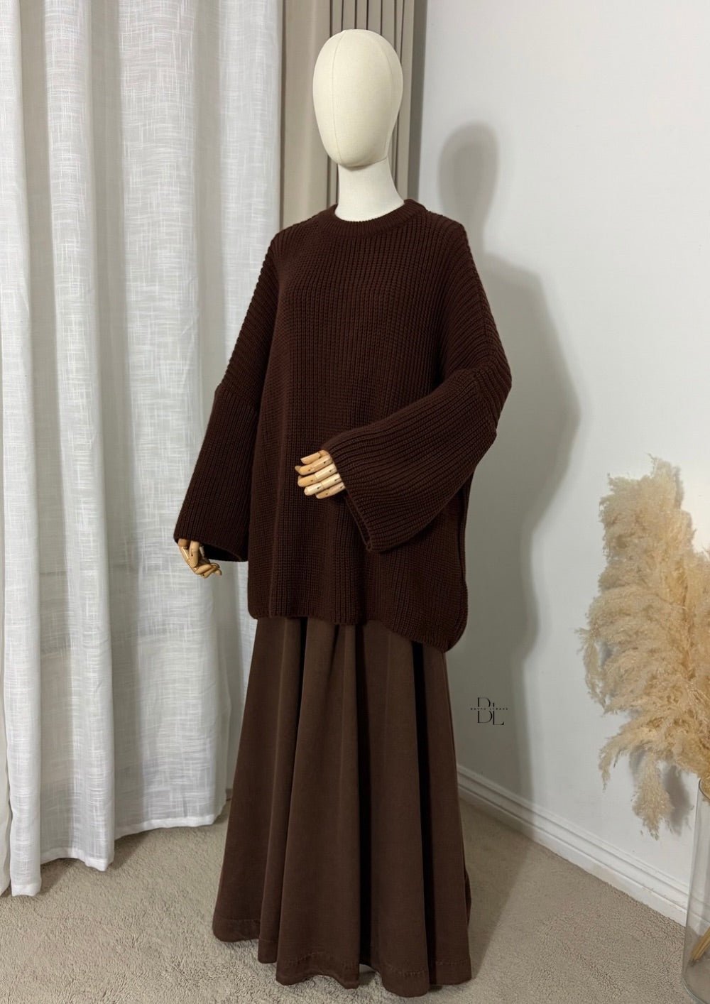 flared-brown-denim-skirt-100%-cotton-baytu-lybass-2