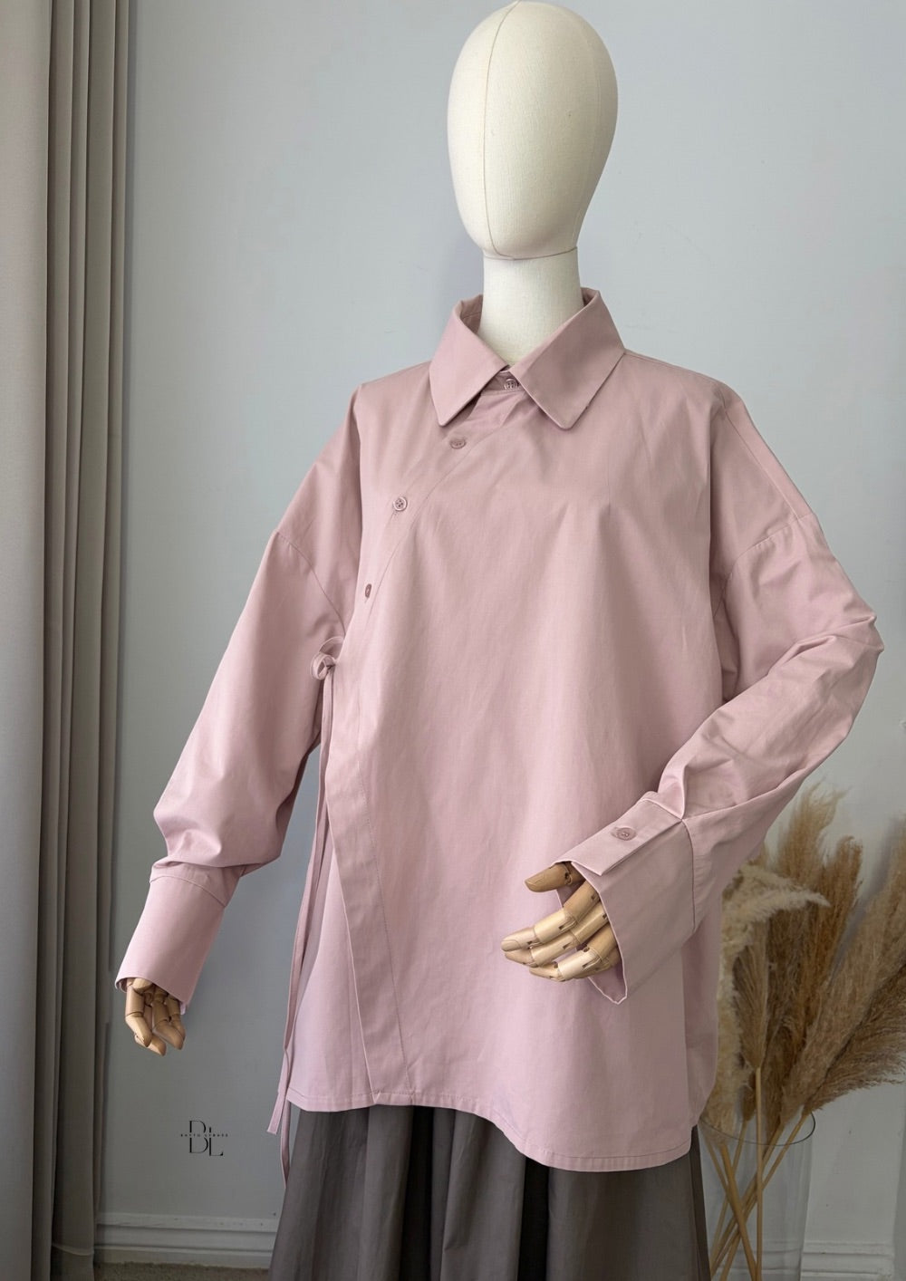 Modest Wrap Shirt Women's Cotton Top – Asymmetric Blouse