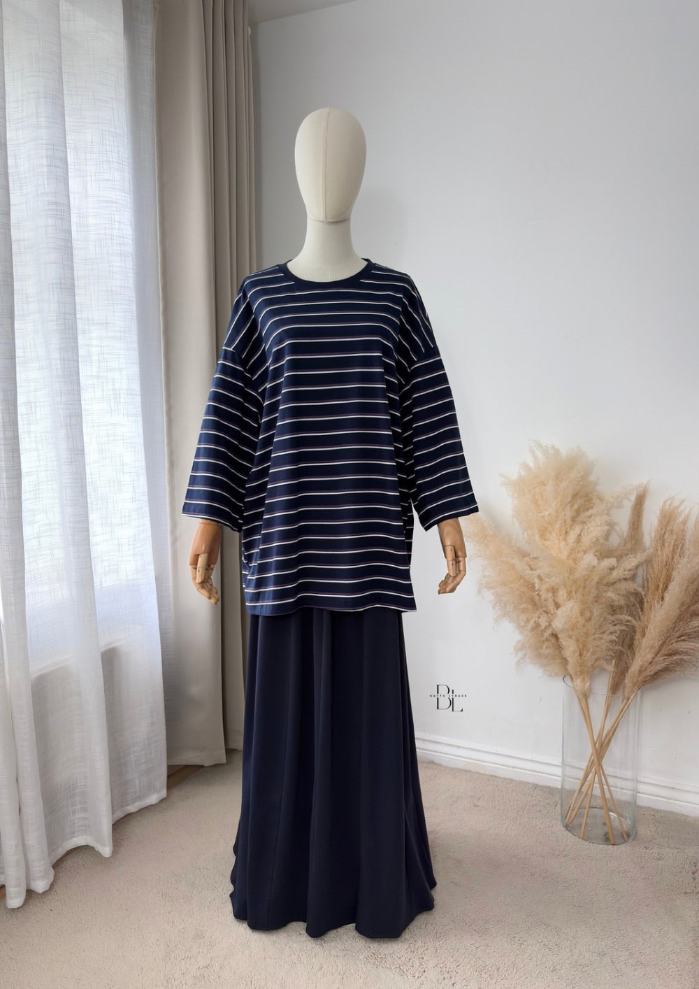Oversized Breton Stripe Cotton Top – 3/4 Sleeves