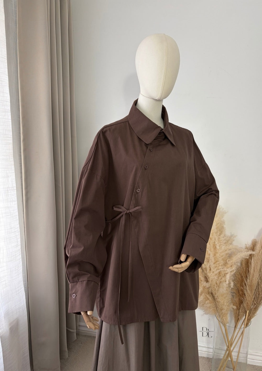 Modest Wrap Shirt Women's Cotton Top – Asymmetric Blouse