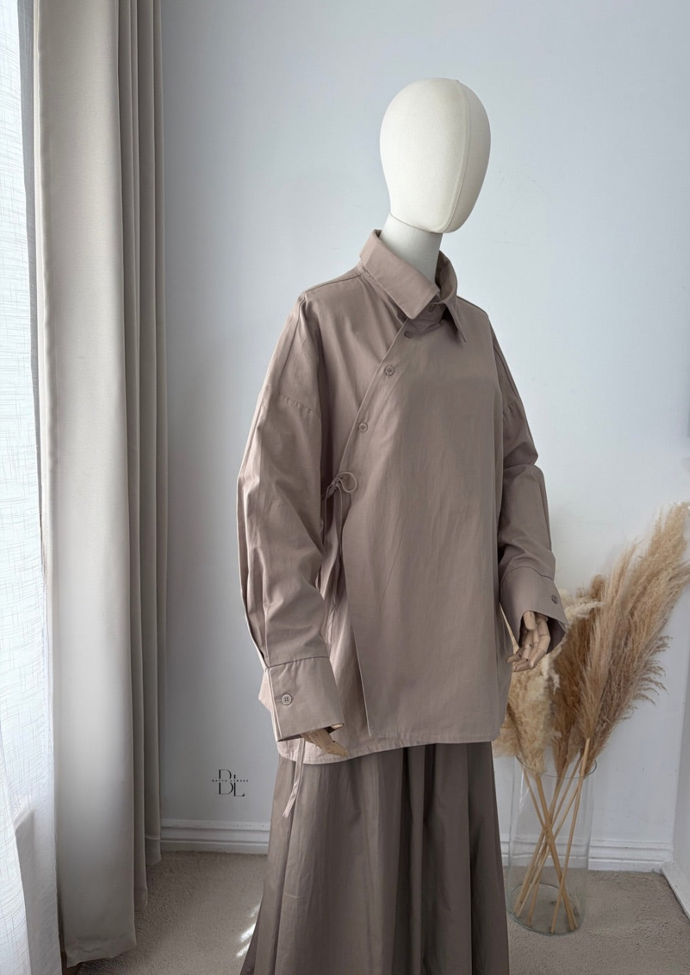 Modest Wrap Shirt Women's Cotton Top – Asymmetric Blouse