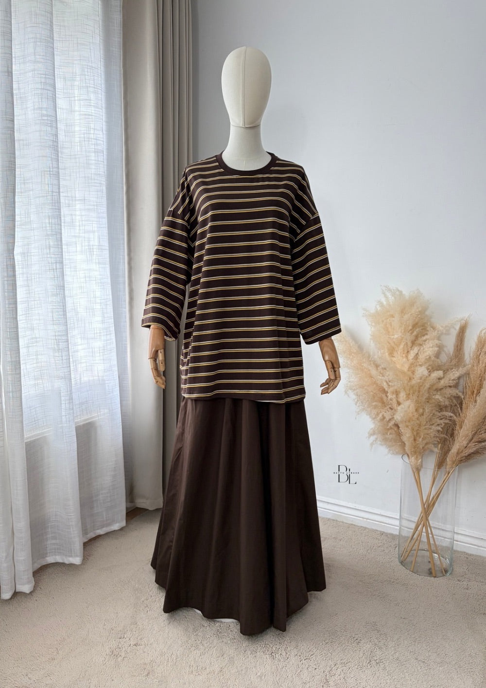 Oversized Breton Stripe Cotton Top – 3/4 Sleeves