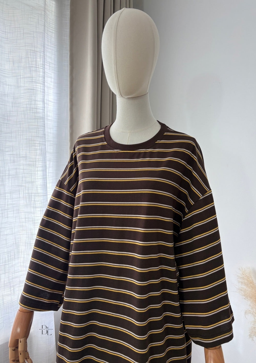 Oversized Breton Stripe Cotton Top – 3/4 Sleeves