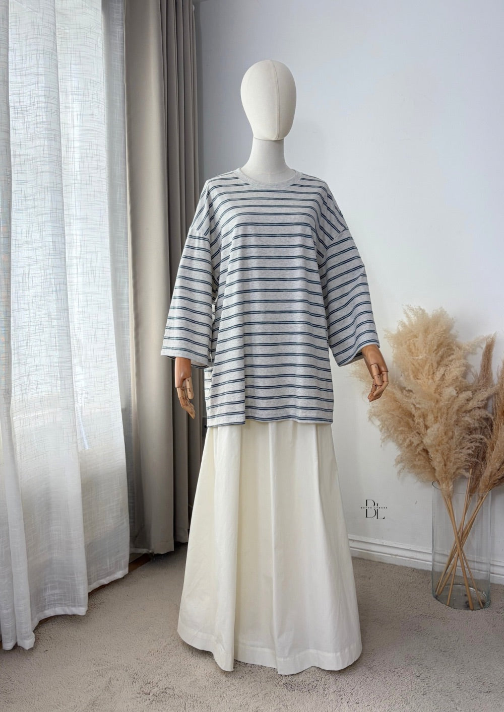 Oversized Breton Stripe Cotton Top – 3/4 Sleeves