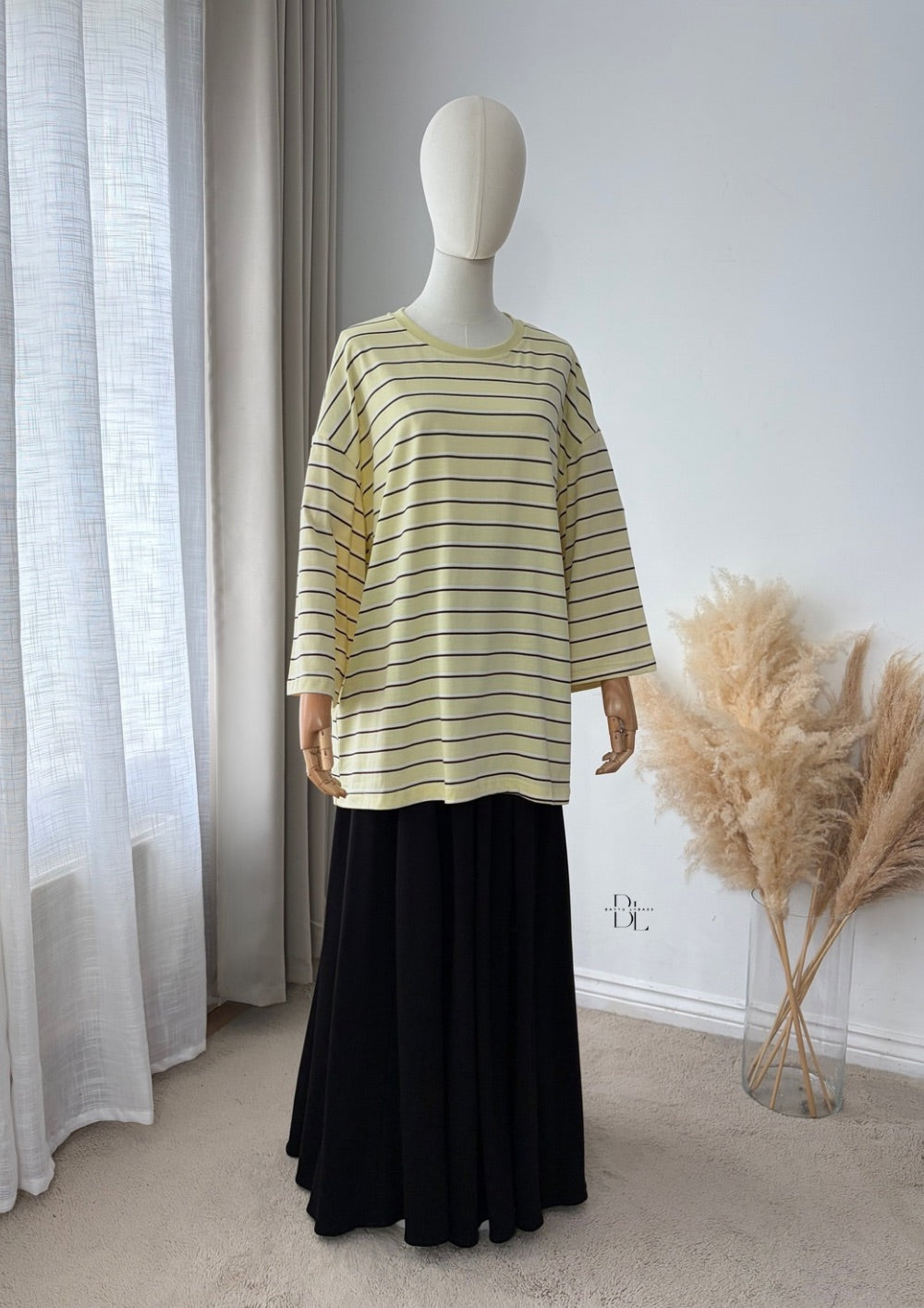Oversized Breton Stripe Cotton Top – 3/4 Sleeves