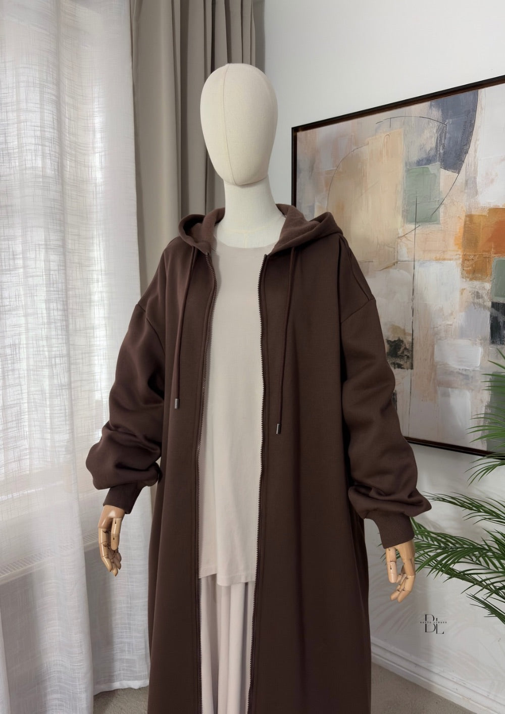Women’s Fleece-Lined Hooded Open Abaya – Two-Way Zip Sportswear