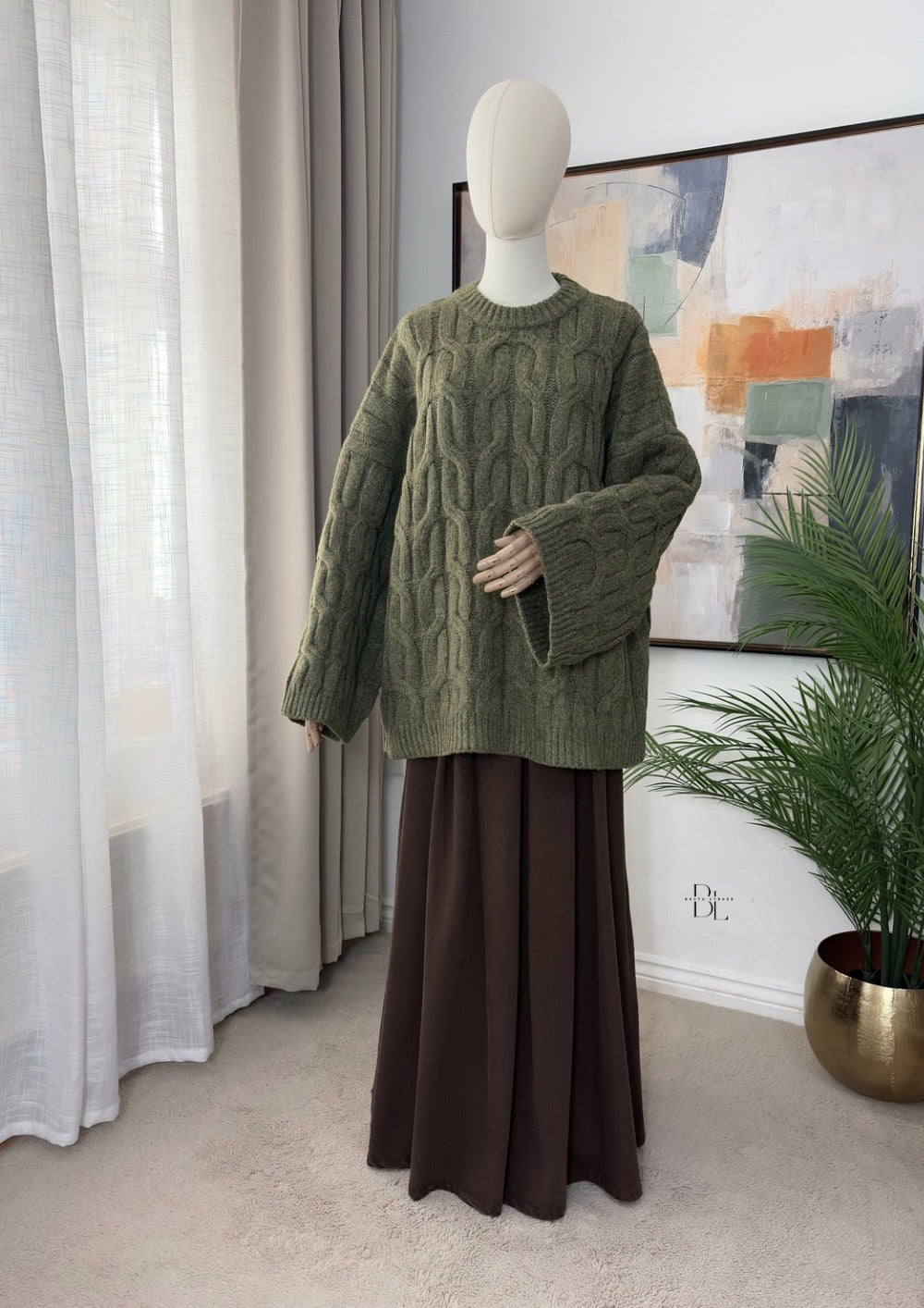 Women’s Oversized Chunky Cable Knit Jumper – Extra Warm Wide Sleeve Knit