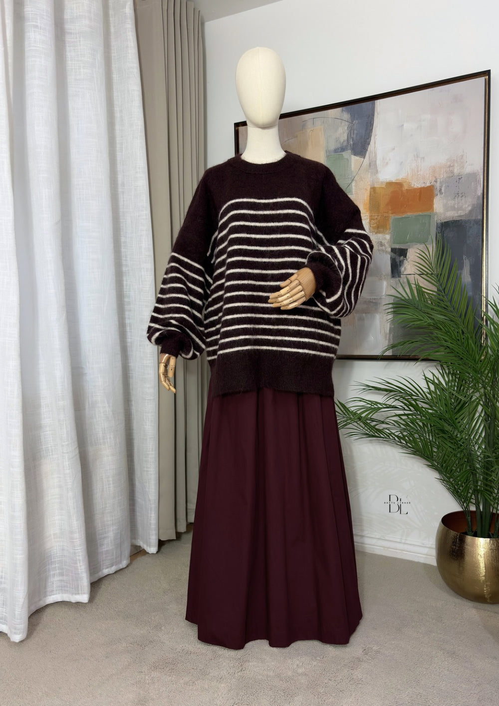 Women’s Oversized Striped Jumper – Balloon Sleeve Soft Knit