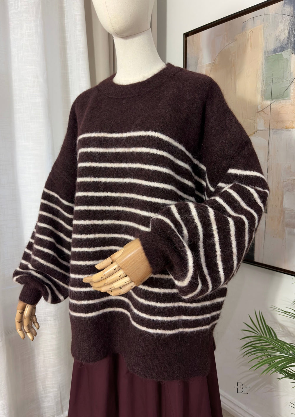 Women’s Oversized Striped Jumper – Balloon Sleeve Soft Knit